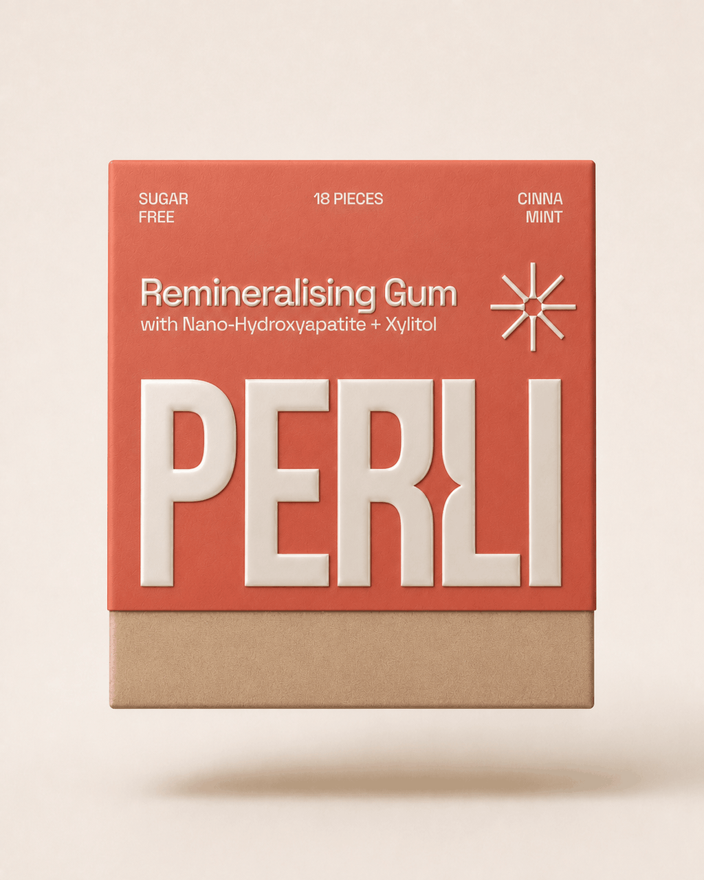 Perli Cinna Mint remineralising gum box floating on ivory background