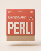 Perli Cinna Mint remineralising gum box floating on ivory background