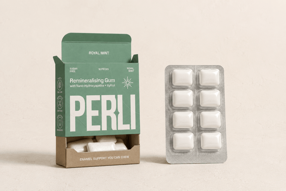 Perli, next to ordinary gum.